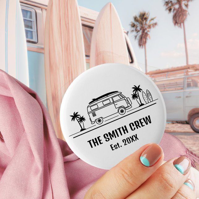 Vintage Van Life Surfer Crew Knapp (Vintage Van Life Surfer Crew Button ©Susanne Sachers - Sunny Wanderlust 🌞✈️)
