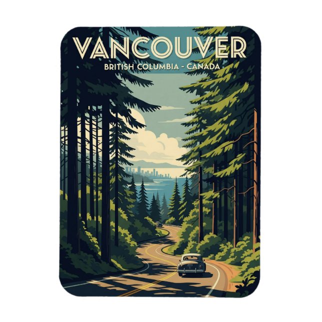 Vintage Vancouver Skyline Canada Travel Magnet (Vertikal)