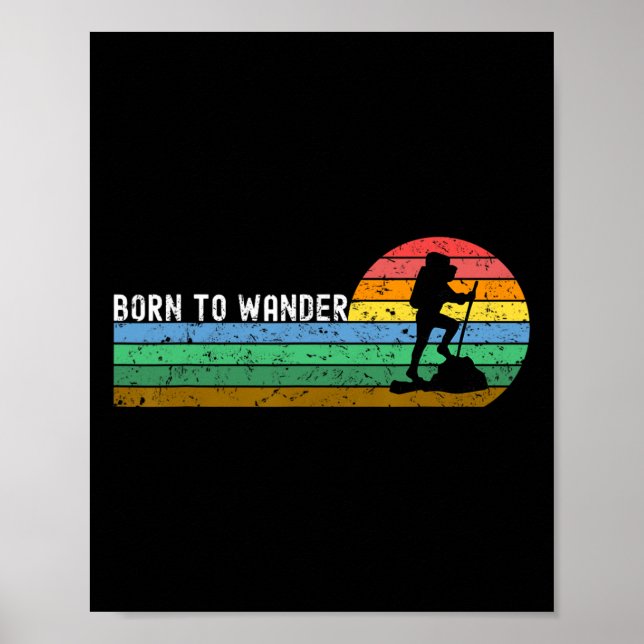 Vintage vandring Född att vandra Retro solnedgång  Poster (Framsidan)