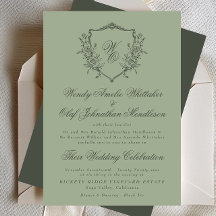 Vintage Vapensköld Grönt Olive on Sage Monogram Br