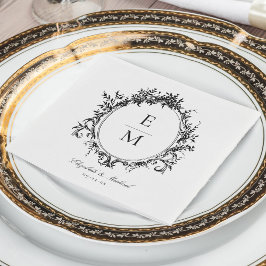 Vintage Vapensköld Monogram botaniskt Formal Bröll Pappersservett