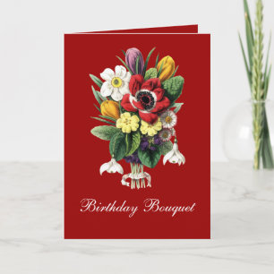 Vintage Vår blommor Bouquet Birthday Kort