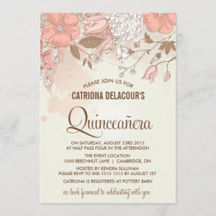 Vintage Vår blommor Quinceañera-inbjudan Inbjudningar