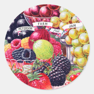 Vintage Vår familjefabrik Berries Fruit Sylt Namn Runt Klistermärke