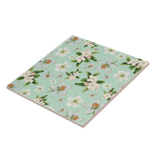 Vintage Vår Flower Blommar Mönster Kakelplatta