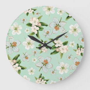 Vintage Vår Flower Blommar Mönster Stor Klocka