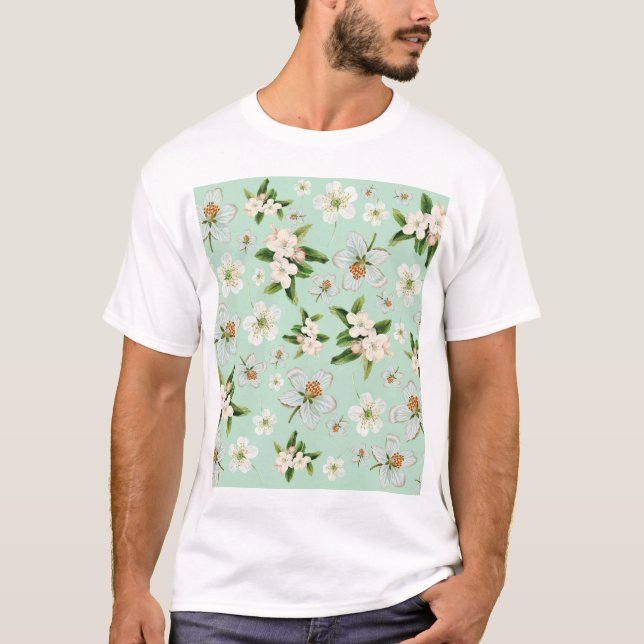 Vintage Vår Flower Blommar Mönster T Shirt (Framsida)