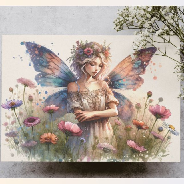 Vintage Vår Flower Fairy, Boho Decoupage Vykort (Skapare uppladdad)