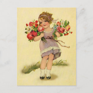 Vintage Vår Flower Girl Vykort
