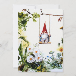 Vintage Vår Gnome Swinging på en sväng Julkort