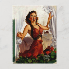 Vintage Vår God Pinup Girl Vykort