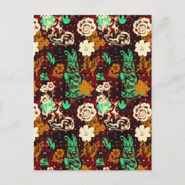 Vintage Vår Greenery Garden Rabbit Flowers Vykort (Framsida)