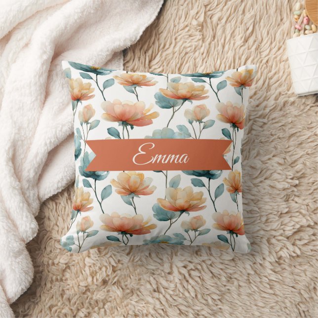 Vintage vår orangea blommor Personlig Kudde (Filt)