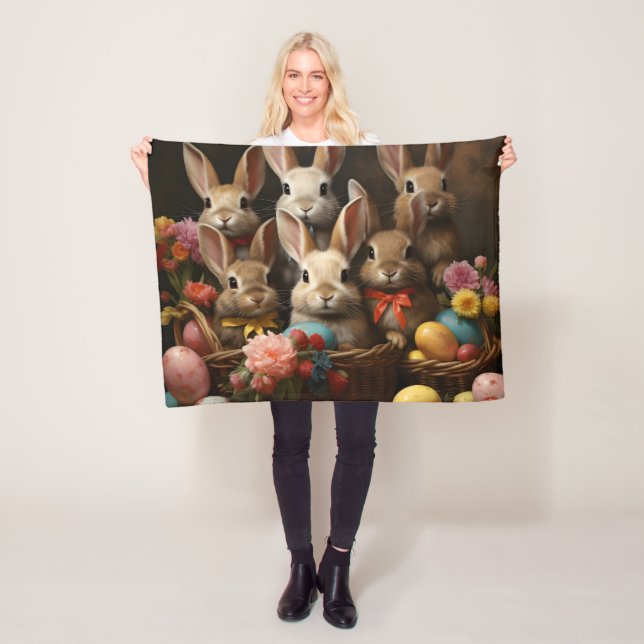 Vintage Vår Påskägg Basket Bunny Skutt Fleecefilt (På plats)