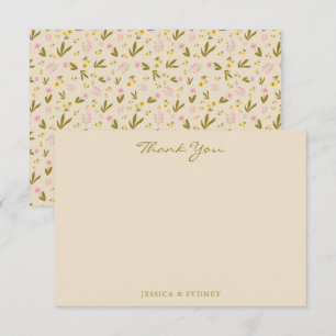 Vintage Vår Rosa Grönt Blommigt Bröllop Anpassning Tack Kort