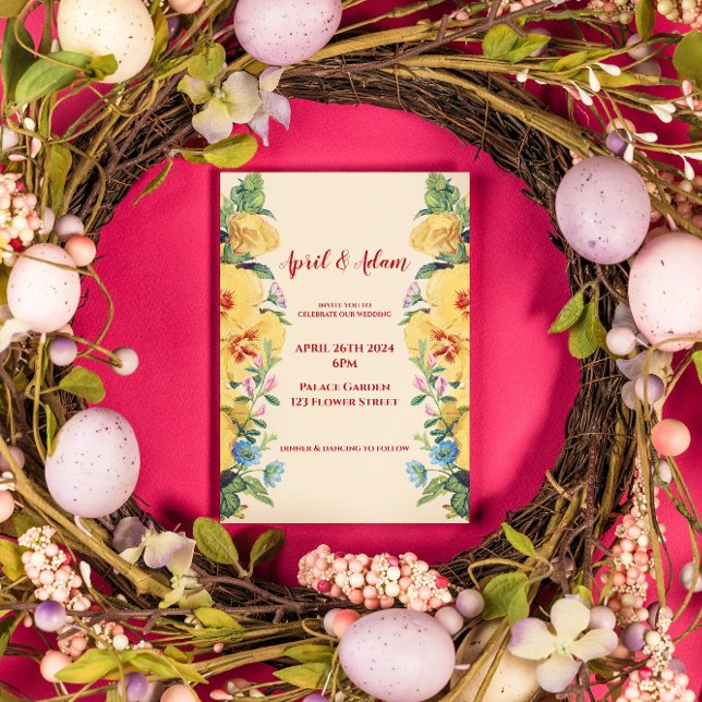 Vintage Vår SommarGult Blommigt Bröllop Inbjudningar (Skapare uppladdad)