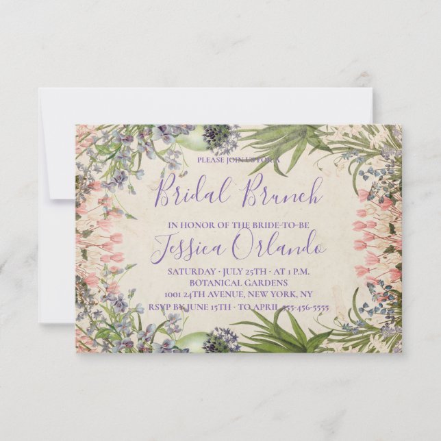 Vintage vårblomma elegant script bröllopslunch inbjudningar (Framsida)