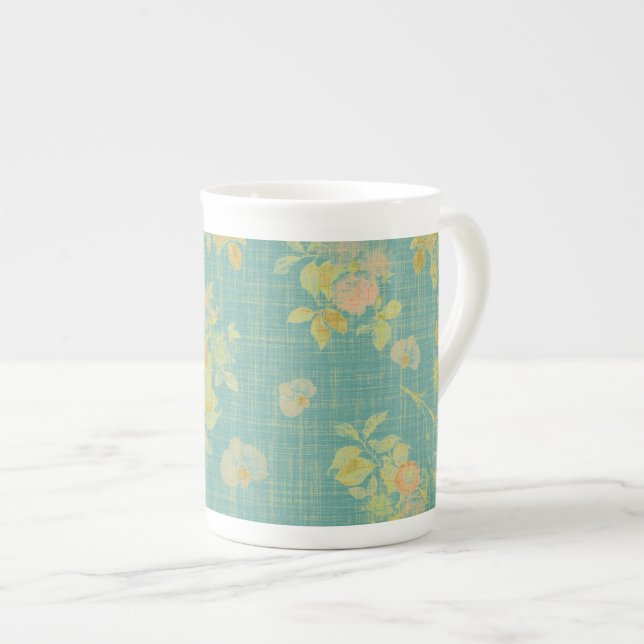 Vintage vårblomma teal mönster benporslin mugg (Framsida höger)