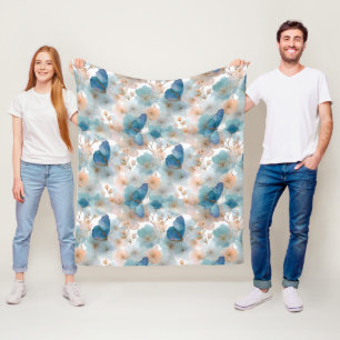 Vintage vårblommor & blå fjäril fleecefilt