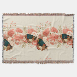 Vintage vårblommor med fjärilar filt