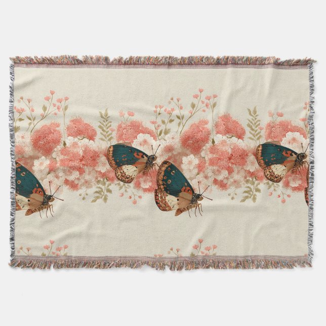 Vintage vårblommor med fjärilar filt (Framsidan)