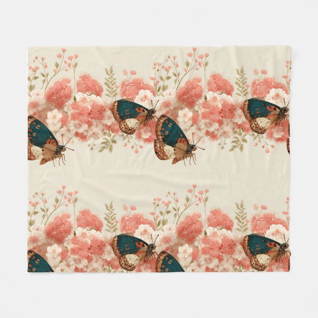 Vintage vårblommor med fjärilar fleecefilt (Framsidan (Horisontell))