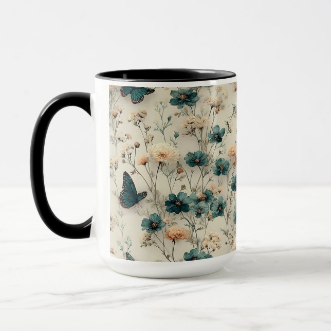 Vintage vårblommor och fjärilar mugg (Vänster)