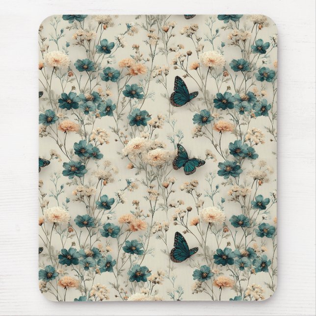 Vintage vårblommor och fjärilar musmatta (Framsidan)