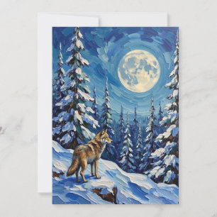 Vintage Varg i månljust vinter skog jul Julkort