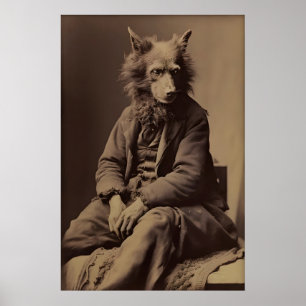 Vintage Vargfotografi Tryck Mörk Akademia