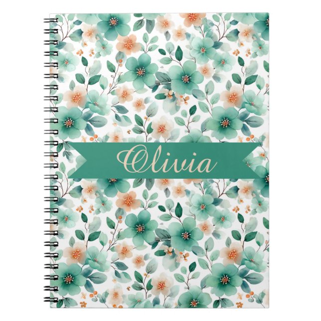 Vintage vårgrön blomsterpersonlig anteckningsbok (Framsidan)