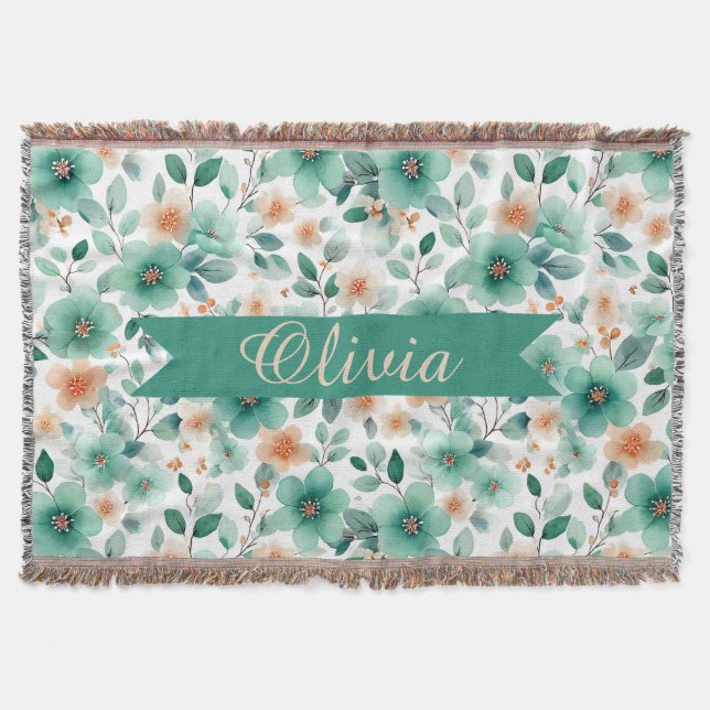 Vintage vårgrön blomsterpersonlig filt (Framsidan)