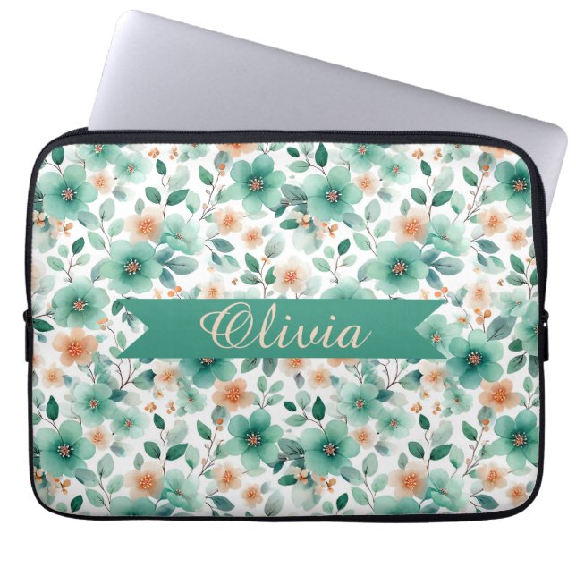 Vintage vårgrön blomsterpersonlig laptop fodral (Framsidan)