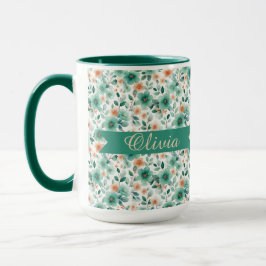 Vintage vårgrön blomsterpersonlig mugg
