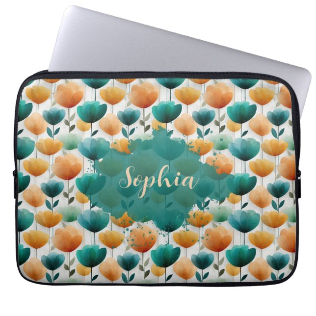 Vintage vårgult och grönt blommönster laptop fodral (Framsidan)