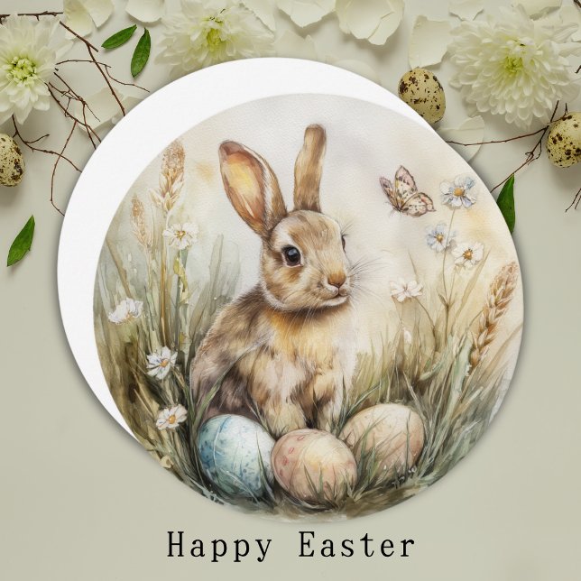 Vintage Vårharen Äng Akvarell Konsttryck (Skapare uppladdad)