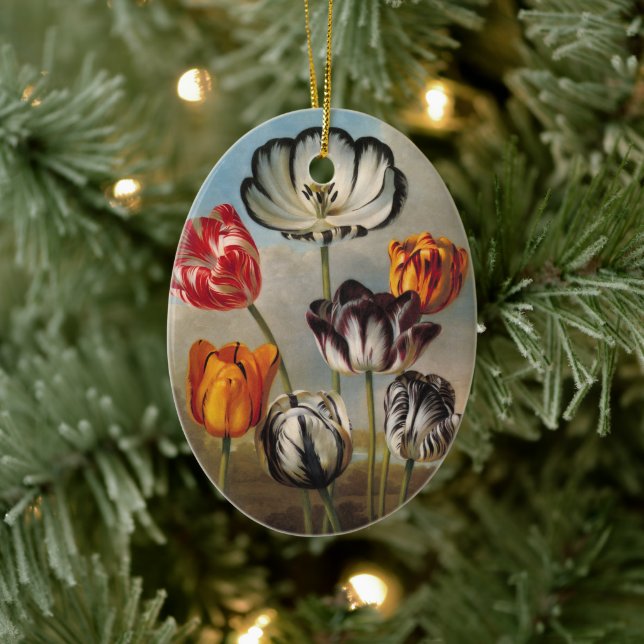Vintage Variegerad tulpanblomma i liggande Julgransprydnad Keramik (Träd)