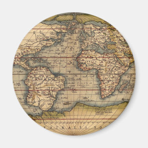 Vintage världskarta av Abraham Ortelius 1564 Magnet