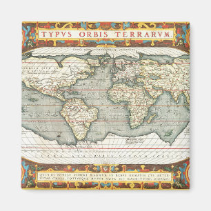 Vintage världskarta av Abraham Ortelius 1587–1595 Magnet