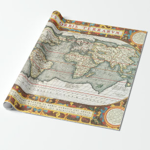 Vintage världskarta av Abraham Ortelius 1587–1595 Presentpapper