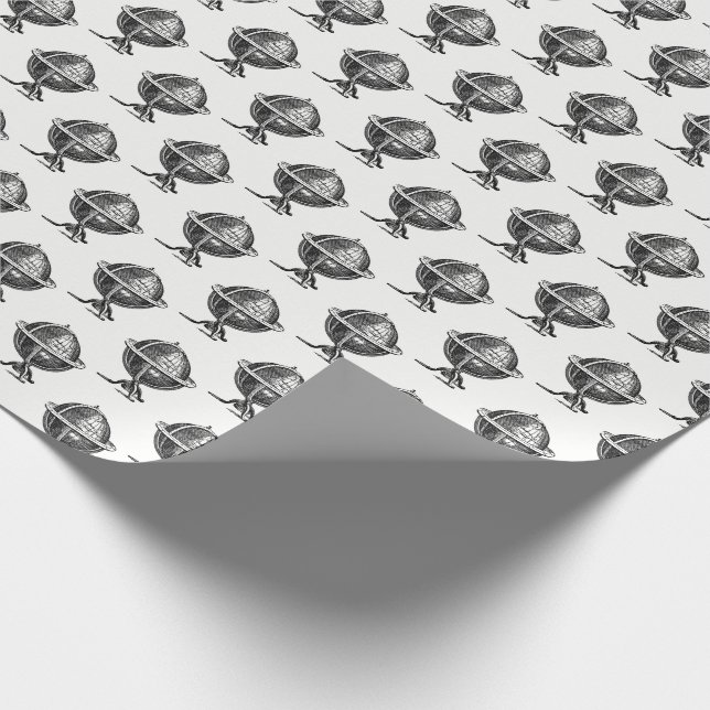 Vintage världskarta Litografi Svartvit teckning Presentpapper (Hörn)