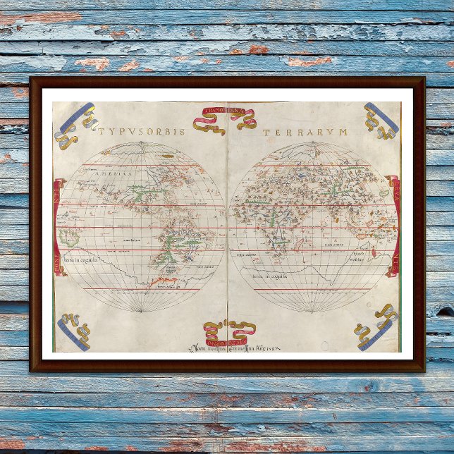 Vintage världskarta nautisk kusthusdekor poster (Vintage World Map Nautical Coastal Beach House Lakehouse Sailing Ocean Seaside Poster Wall Art)