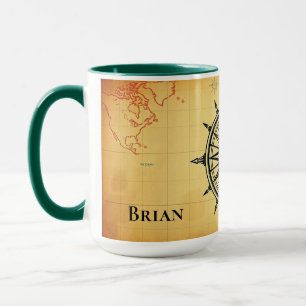 Vintage världskarta och kompass Äventyrlig Person Mugg