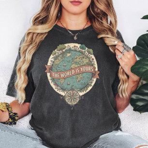 Vintage världskarta "Världen är din" kompass T Shirt