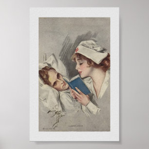 Vintage - Världskrig I Sjuksköterska som läser til Poster