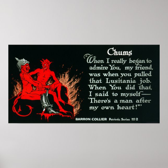 Vintage Världskrig I Tyska Djävulen Lusitania Poster (Framsidan)