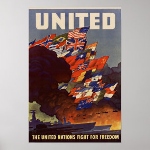 Vintage Världskrig II Allierad Flaggor Poster