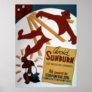 Vintage Världskrig II Funny Undvik solbränssäkerhe Poster