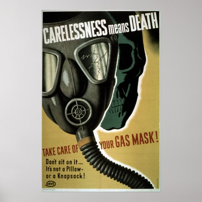 Vintage Världskrig II Gasmasksäkerhet Poster (Framsidan)