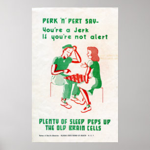 Vintage Världskrig II Perk 'n Pert Checkers Sömn Poster